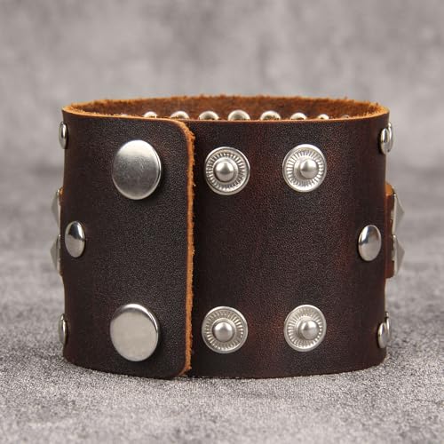 GelConnie Punk Leather Cuff Bracelet Adjustable Straps Wrap Bracelets Arm Armor Cuff Gothic Leather Wristbands for Men, Women - color: MLPB099-Brown