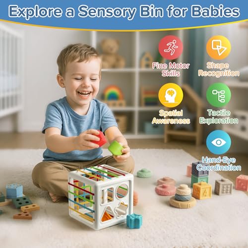 Somastung 7‑in‑1 Montessori Baby Toys for 6‑12 Months & 1+ Years, Infant Sensory Teething & Stacking Blocks | Wooden Shape Sorter, Xylophone Musical Toy, Birthday Gift for Toddlers 1‑3 - size: 7 in 1