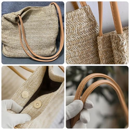 Aphoraeny Straw Beach Bag Buckets Totes Handbag Shoulder Tote Bag Straw Purse Summer Purse Women Summer Handbag - color: A-dark Beige