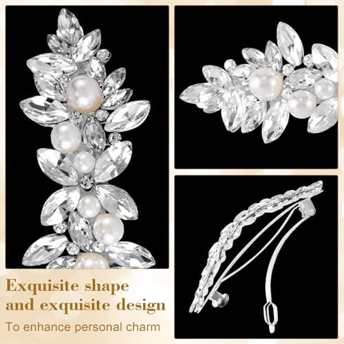 Joez Wonderful Rhinestone Hair Clip Sparkly Crystal Pearl Barrettes French Wedding Prom Engagement Pageant First Communion Hair Decorative Accessories for Women Girls Bride Thick Long Hair - color: Pearl