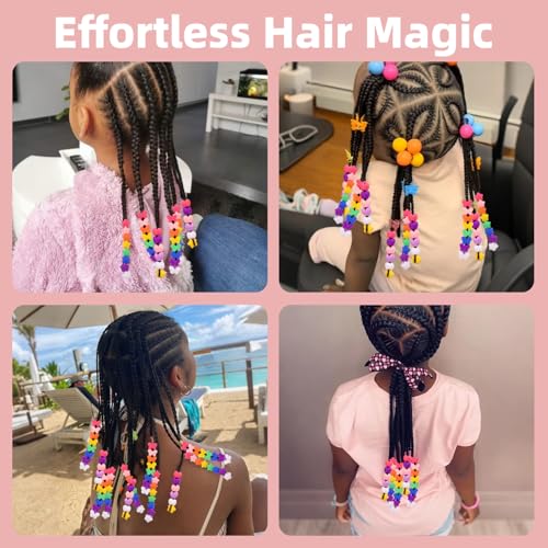 160Pcs Silicone Hair Beads for Braiding, 5mm hole Mixed Shape Soft Pony Beads Bulk, Multi-color Hair Jewerly Accessories Kit with 60 Rubber Bands and 1 Beader for Braids,DIY Bracelets and Crafts - color: Multi Shape-Multicolor-160pcs
