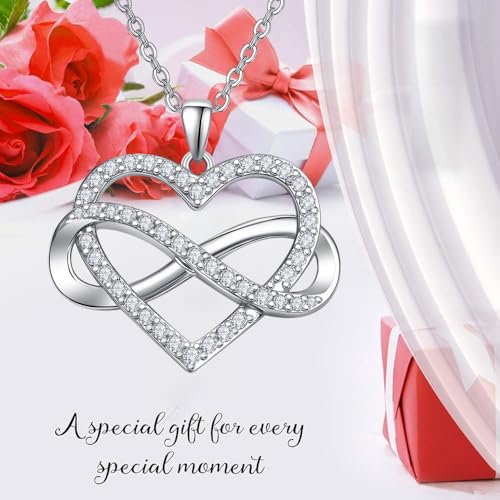 Infinity Heart Necklace for Women S925 Sterling Silver Love Heart Infinity Pendant with Cubic Zirconia Jewelry Gift for Wife Her