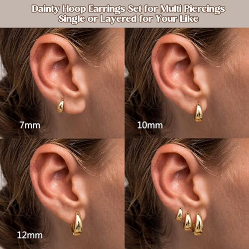BESTEEL 3Pairs 14K Gold Plated Hoop Earrings Set for Women Chunky Earring Silver Plated Hypoallergenic Small Huggie Hoops Lightweight Tiny Thick Trendy Hoop Earrings Stacks for Multiple Piercing - color: 14k gold plated
