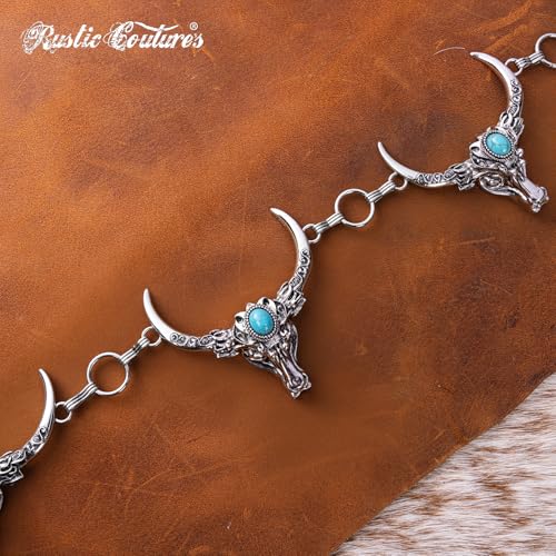 Montana West Rustic Couture's Large Western Concho Metal Belts for Women Cowgirl - color: Lagoon Glass Turquoise