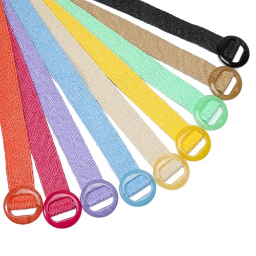 beltox fine Women PP Straw Braided Elastic Belt Solid Color with Round Buckle - color: Red, size: XS-XL(28-40 inch stretch range)