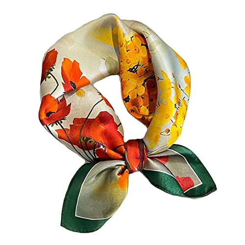 Aufeel Women's 100% Pure Mulberry Silk Small Square Scarf - Neckerchief Women - Silk Headscarf - 21" x 21" - color: Bloom