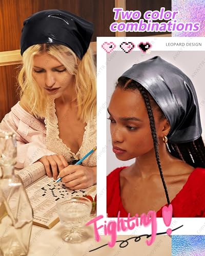 AWAYTR Y2K Hair Bandanas for Women Hair - 2Pcs Punk Head Wraps for Girls Hair Scarf Grunge Disco Head Cover - color: Laser (Black/Dark Grey)