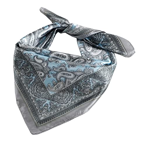 QBSM Womens 23.6 inch Satin Silk Feeling Formal Square Neck Scarf Head Hair Wraps Kerchief - color: Cashew Flowers-blue