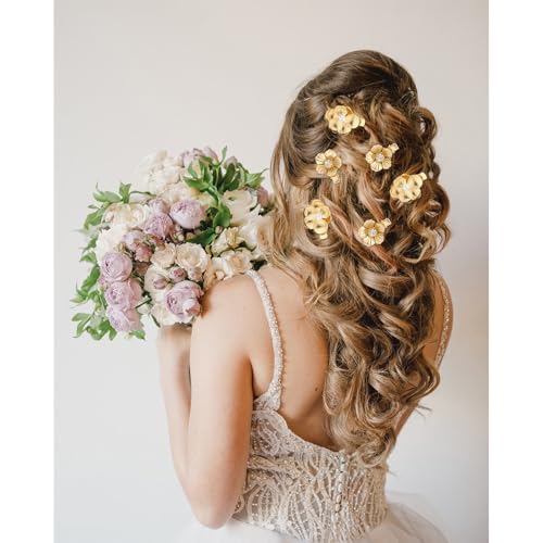 ANBALA 6Pcs Small Gold Hair Clips 2 Styles Elegant Flower Alligator Clips with Pearl and Rhinestone, Small Floral Gold Hair Accessories for Women Girls