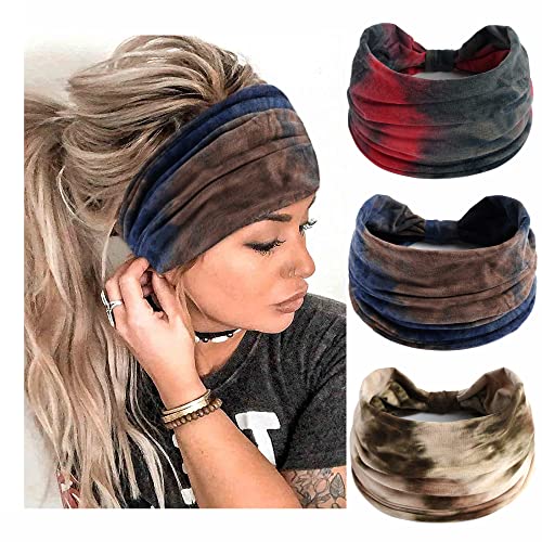 Headband Soft Hair Band Stylish Head Bands Stretchy Hairband Workout Headbands Knotted Turban Sweat Absorbent Hair Accessories Yoga Hiking 3 Pack - color: Style 19