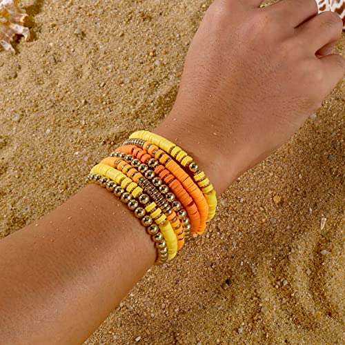 Elegance 11 designs Heishi Beaded Bracelets For Women Polymer Clay Colorful Surfer Stackable Beads Boho Bracelet Summer Beach Jewelry - color: Orange
