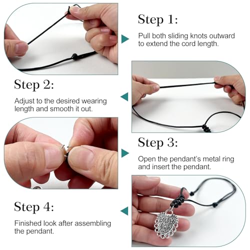 5-Pack Adjustable Handmade Black Cord Necklaces – Boho Rope Chains for Pendants & Amulets, Unisex Jewelry