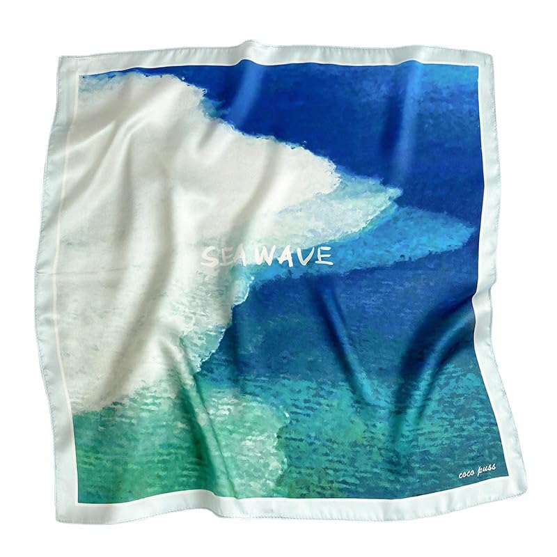 MEISEE 100% Pure Mulberry Silk Scarf 21" Square Scarf Neckerchief Headscarf Breathable Lightweight for Women Gift Packed - color: M3 Blue Oil Painting