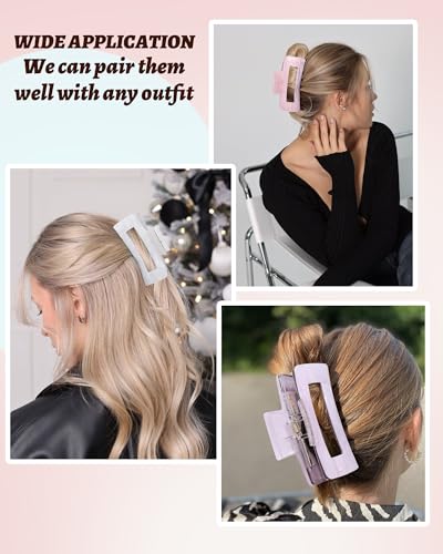 4Pcs Large Acrylic Hair Claw Clips, Nonslip Cute Hair Clips for Thick Hair and Long Hair, Rectangle Marble Claw Clips Hair Accessories for Women and Girls - color: White + Purple + Pink + Blue