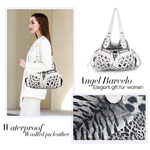 Angel Barcelo Purses for Women Large Shoulder Bag Soft Hobo Bags for Women - color: White Leopard
