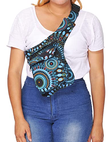 The Collection Royal Handmade Festival Waistpack Boho Hippie Waist Bag Hip Bum Running Belt Fanny Pack Travel Utility Belt (Blk+Blu) - color: Blk+Blu