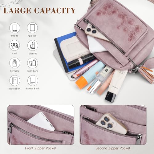 MEITRUE Crossbody Bags for Women, Vegan Leather Crossbody Purse Trendy Multi Pockets Shoulder Handbag with Tassel - color: 09-antique Purple