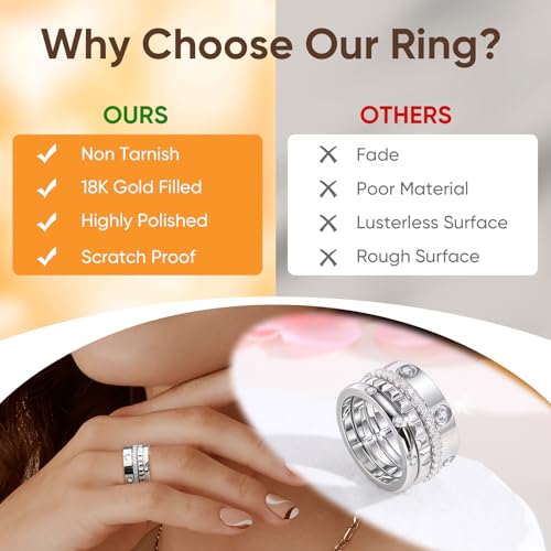 Stackable Gold Rings for Women - 18K Gold Plated Rings Set, Non Tarnish Stainless Steel Cubic Zirconia Friendship Band Stack Rings Trendy Jewelry, Christmas Birthday Party Gifts for Her Girlfriend - color: Silver