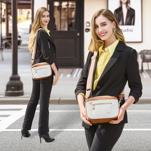 Crossbody Purse for Women Small Crossbody Bags Trendy Vegan Leather with Adjustable Shoulder Straps Gift for Mother Wife Mom - color: Beige With Brown Minimalism