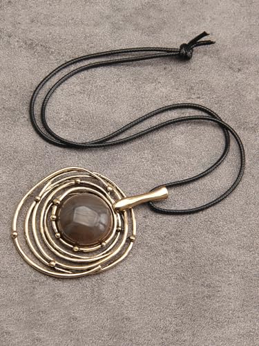 Bohemian Women's Leather Long Pendant Necklace Sweater necklace Adjustable Retro Woven Handmade Jewelry - color: Brown stone
