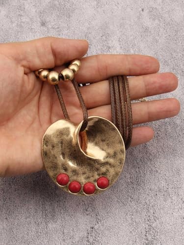 GelConnie Boho Necklaces for Women Cowgirl Necklace Stone Leather Cord Pendant Necklaces With Beads Long vintage Layered Choker Necklace - style: Leather Long Necklace