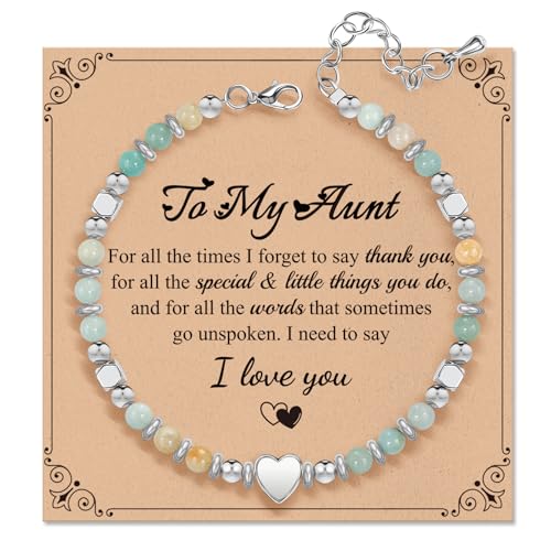Inspirational Gifts Bracelets for Women: Healing Natural Stone Beaded Bracelets - Mothers Day Birthday Graduation Christmas Gifts for Women Friends Mom Daughter Sister Bestie - color: Amazonite-Aunt