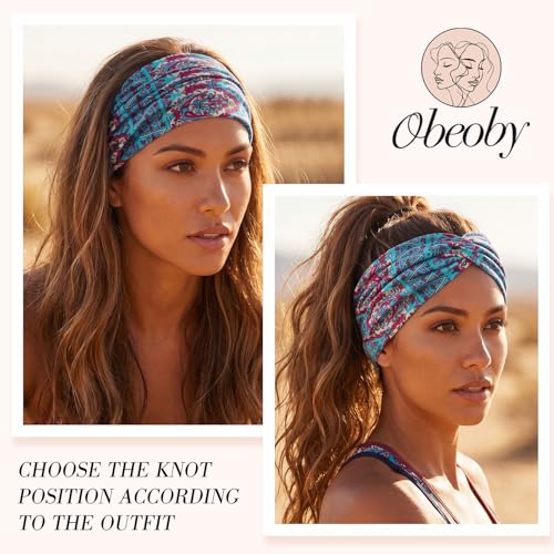 obeoby Boho Headbands for Hair Care, Non Slip Extra African Wide Hair Wrap Covering Thinning Hair Turban Headband for Boho Dresses - color: Bohemia