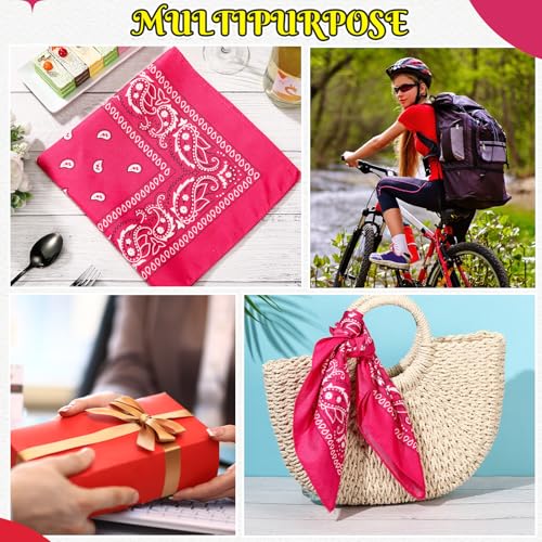 Bandanas Scarf with Leather Ring Floral Buckle Paisley Bandana Headwear Western Scarf Gifts for Women Men Halloween - color: Rose Red