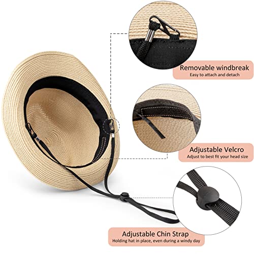 DRESHOW Women Straw Sun Hat Short Brim Panama Travel Fedora Summer Hat Roll Up Beach Cap for Women UPF 50+ - color: Beige Fa