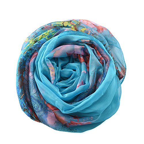 Womens Sexy Bohemian Floral Beach Cover Up Sarong Wrap Swimsuit Beachwear - color: Lake Blue