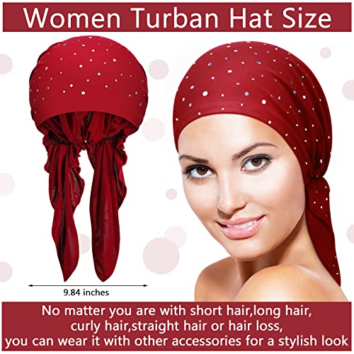 Geyoga 6 Pack Rhinestone Head Scarf for Women, Sequin Pre Tied Head Wraps, Stretchy Turban Cap for Hair Loss & Daily Wear(Sequin Style) - style: Sequin Style