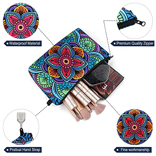 MAGEFY Makeup Bag, 2 Styles Travel Cosmetic Bag for Women Cosmetic pouch Elegant Blue Patterns Zipper Pouch Waterproof Makeup Pouch Cute (2 Packs, Peacock feather + Mandala pattern 0179) - color: 2 packs