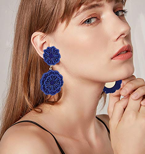 Statement Beaded Drop Earrings for Women Layered Bead Dangle Earrings - color: Blue