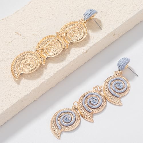 Boho Raffia Earrings Starfish Shell Seashell Dangle Drop Earrings Cute Statemnet Trendy Jewelry Summer Beach Outfits for Women - color: Lilac, size: Seashell