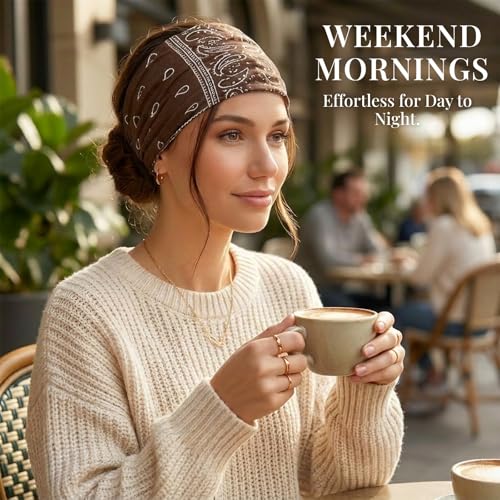 Wide Headbands for Women Non Slip Stylish Knotted Headhand Bandana Boho Head Bands African Head Wraps Yoga Workout Hair Accessories 4 Pack - color: 4 Pack Wide Headbands Style 9