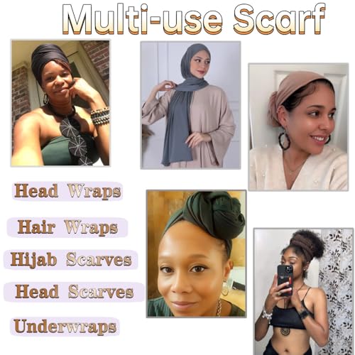 Head Wraps for Black Women, Breathable Headwrap Soft Long Hair Wraps Wide Headscarves for Locs Braids - color: 5pcs-(black,dark Gray,dark Green,camel,brown)