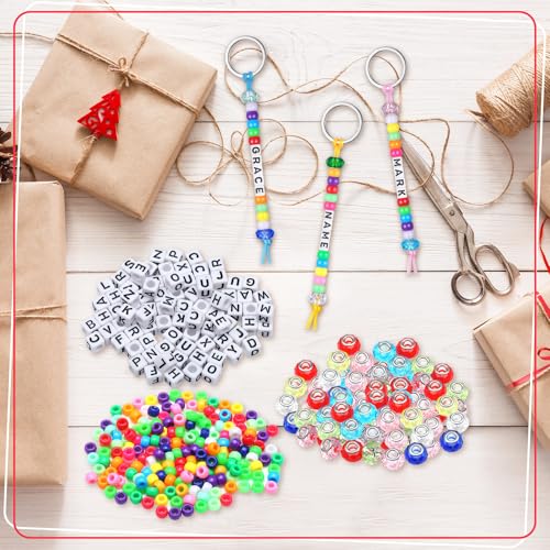Landical 564 Pcs DIY Bead Keychain Kit Key Chain Making Craft Adjustable Letter Beads String Mama Gift Alphabet Bead Jewelry Key Ring Backpack Accessories for Party Favor(Classic,Candy Color) - color: Candy Color, style: Classic