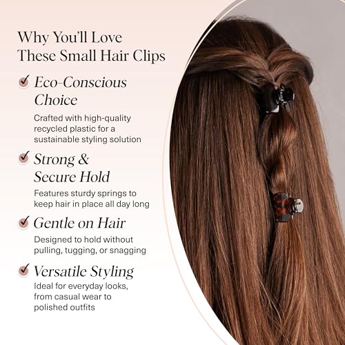 Kitsch Small Hair Clips for Women - Stays In Place Without Pulling or Snagging | Durable Plastic, Sturdy Small Claw Clips | Ideal Gifts for Women - Black & Tortoise, 6 Pcs - color: Black and Tort