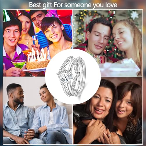 KUNSIR 925 Sterling Silver Rings Classic Cubic Zirconia Eternity Promise Statement Anniversary Wedding Bands Engagement Rings for Women Infinity Forever Love Ring Size 7-9 - style: Fingertip Romance Ring