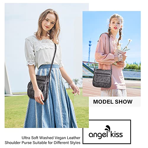 Angelkiss Small Womens Crossbody Bag Leather Shoulder Purse for Women Hobo Bag with Adjustable Shoulder Strap - color: 26grey