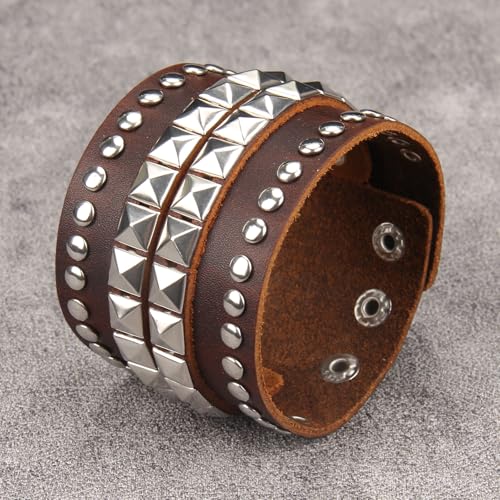 GelConnie Punk Leather Cuff Bracelet Adjustable Straps Wrap Bracelets Arm Armor Cuff Gothic Leather Wristbands for Men, Women - color: MLPB099-Brown