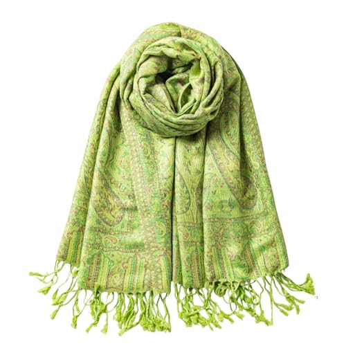 AUSEKALY Pashmina Feel Shawls Wraps for Women Rave Scarf Soft Silky Reversible Men Scarves - color: Yellow Green