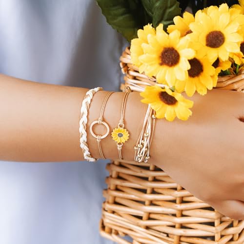 Sunflower Friendship Bracelets Boho Stackable String Bracelets Cute Trendy Gifts for Teen Girls Women - color: Sand