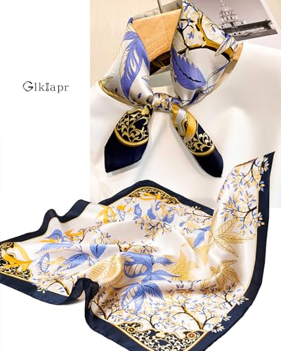 Satin Bandana Headscarf for Women Silky Hair Scarves for Fashion Lightweight - color: 11-blue Leaves