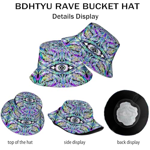 NASIAN Psychedelic Trippy Rave Bucket Hats for Women Men Outdoor Travel Beach Sun Hat Festival Outfits - color: Trippy Graffiti