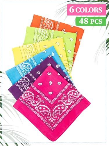 Unittype 48 Pieces Paisley Bandana Novelty Unisex Cowboy Headband Sports Bandannas Scarf Outdoor for Western Party Costume - color: Hot Pink,light Green,orange,neon Yellow,light Blue,dark Purple, style: Classic