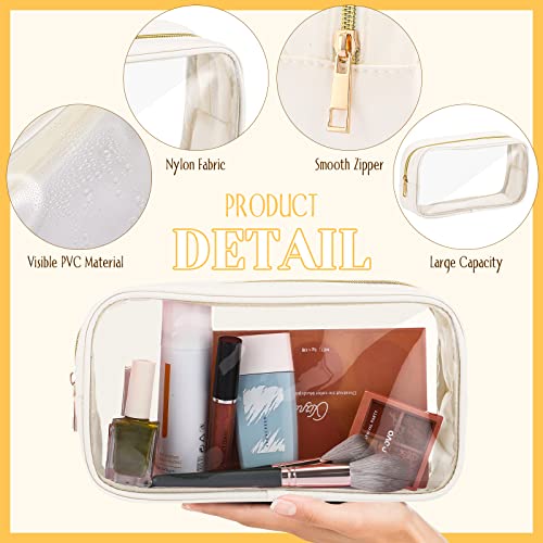 9 Pcs Preppy Clear Makeup Bag DIY Chenille Letter Pouch Large Nylon Makeup Bag Travel Toiletry Zipper Cosmetic Organizer Pouch PVC Bags for Women, 9.5 x 5.1 x 2.8 Inch(Cream White) - color: Cream White