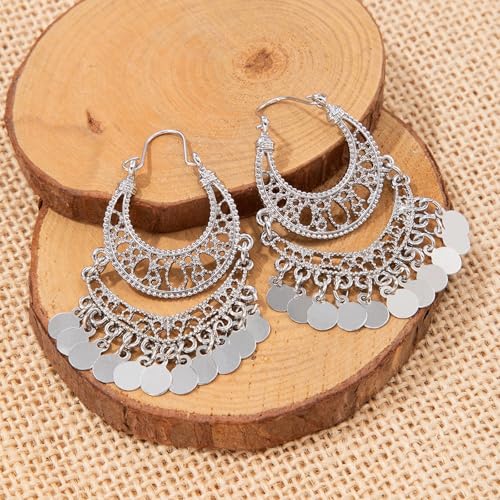 Boho Earrings for Women Trendy Gold Dangle Earrings Vintage Bohemian Indian Country Jewelry Gifts Boho Dress Chic Clothing - color: F2:Silver earrings