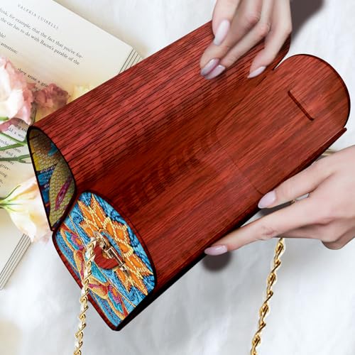 C'eitura Wooden Diamond Art Clutch with Chain, DIY Mandala Purse with Rhinestones, 5D Crystal Boho Style Wallet, Unique Festival Bag & Gift - color: SKB208
