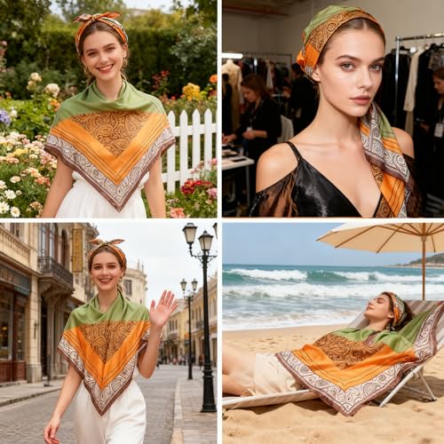 K-Elewon Large Square Scarf 43" Silk Scarf Fashion Scarves Silk Feeling Hair Wrapping Scarfs Night Sleeping Headscarf - color: Vb24